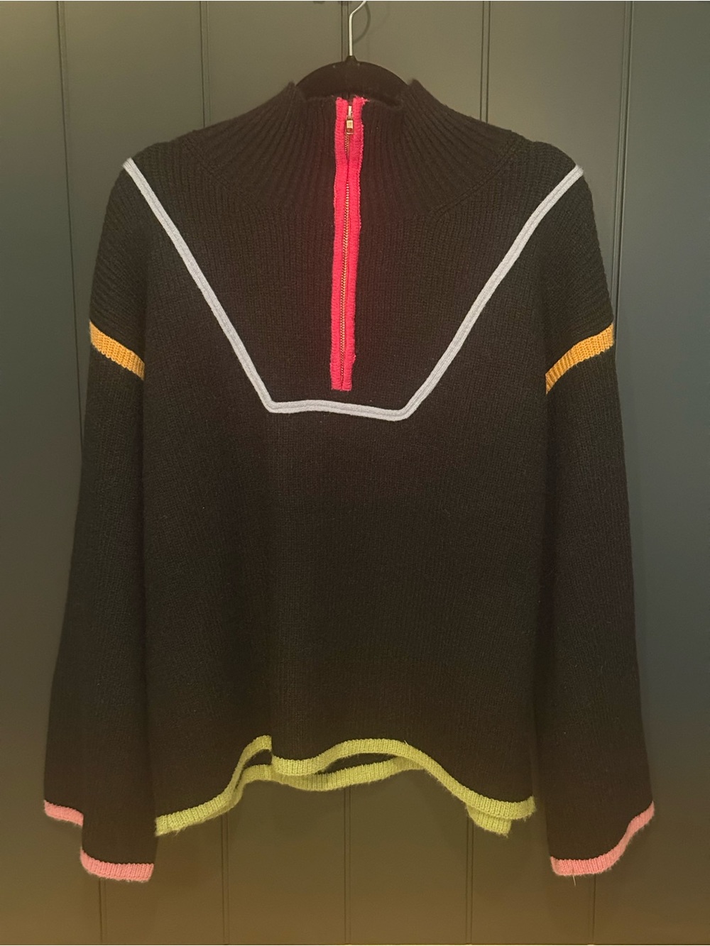 🎨 Entro Women’s Black Knit Contrast Trim Quarter Zip Sweater - Size L - Picture 3 of 11